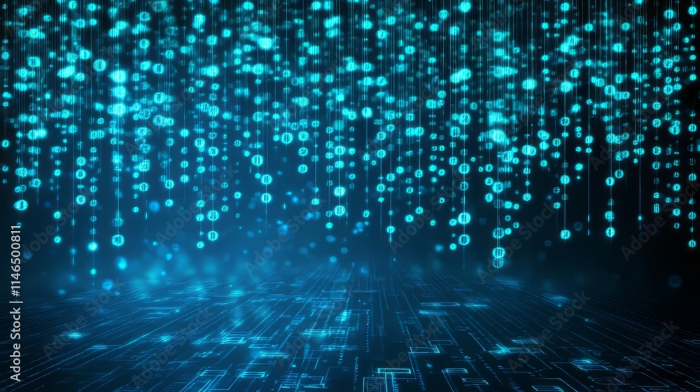 Poster digital data stream binary code cascading downward
