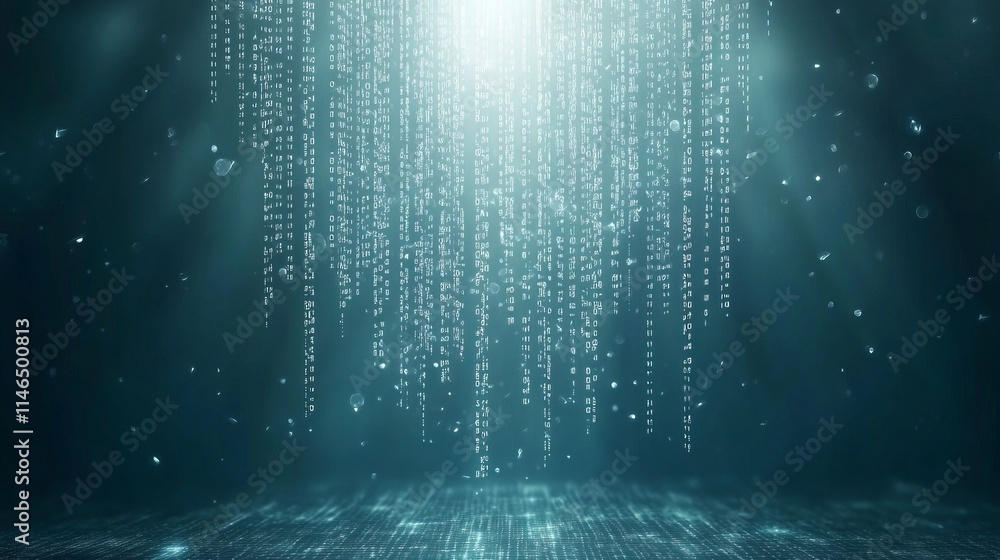 Aufkleber digital data stream falling onto technological surface