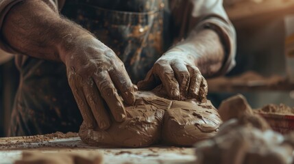 Artisan Hands Sculpting Clay in Pottery Workshop