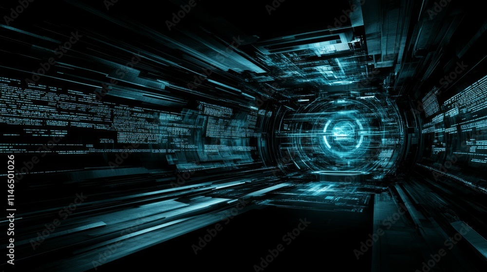 Poster digital data stream tunnel abstract visualization