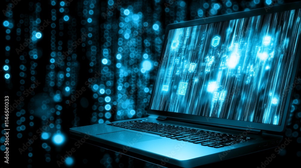 Aufkleber digital data stream laptop displaying cyber security