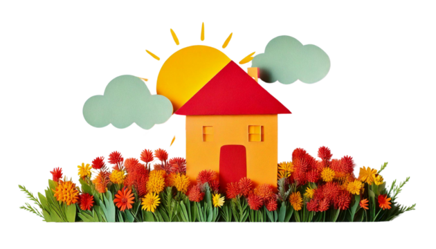 House sun clouds isolated on transparent background.