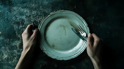 Empty Plate with Fork and Knife on a Dark Background