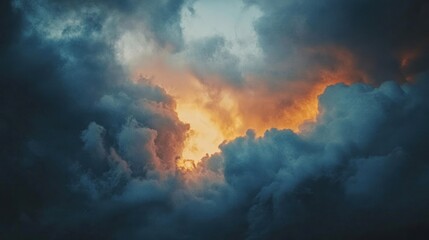 Dramatic clouds illuminated by sunset, creating a striking contrast in the sky.