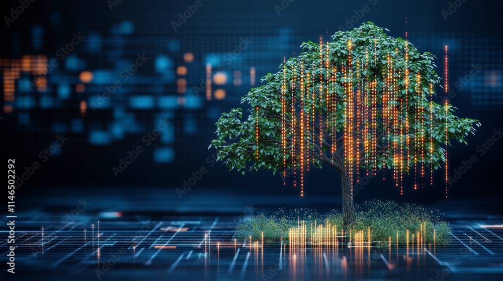 Poster digital tree data growth and technological nature