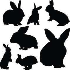Set of rabbit silhouettes - vector illustration isolated on white background