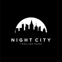 City skyline night concept on full moon logo design inspiration