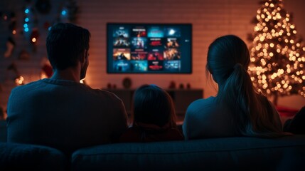 Realistic photo of a family watching digital platform 