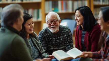 Diverse Adults Engaging in Cultural History Workshop at Cozy Library