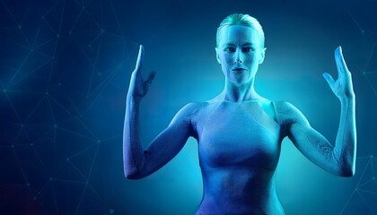 Future Consumer and technology concept: Personalized AI fitness trainer, holographic coach guiding exercises.