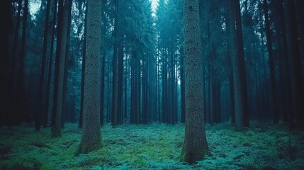 Fototapeta premium Enchanting Deep Teal Forest Path at Dusk