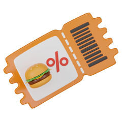 3D Render Food Voucher for Digital Branding Icon Illustration