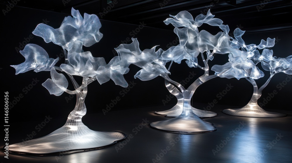 Leinwandbilder ethereal illuminated sculptures resembling trees, creating a captivating visual experience.