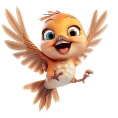 smiling bird clipart, animal element, 3D art, cartoon style, isolated on white background