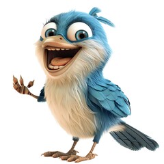 smiling bird clipart, animal element, 3D art, cartoon style, isolated on white background