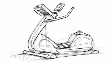 Elliptical trainer is a stationary exercise machine for cardio workout cross trainer sketch drawing, contour lines drawn. Ecliptical. Illustration