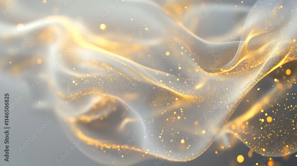 Poster ethereal waves of light and glitter create a dreamy, abstract background.