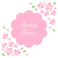 満開の桜の花のベクターフレーム素材　花びらのタイトル背景フレーム　春の水彩素材