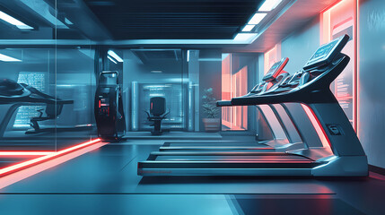 Futuristic modern gym with treadmill and elliptical. Ecliptical. Illustration