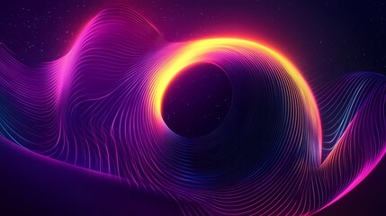 Obraz premium Galactic dance of celestial bodies, vibrant neon hues, dynamic elliptical orbits, immersive fantasy realm, captivating cosmic spectacle. Ecliptical. Illustration