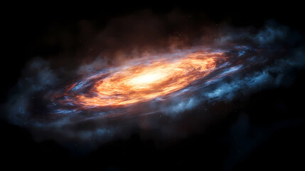 Glowing elliptical galaxy with swirling clouds of gas, colorful elliptical galaxy, swirling clouds, cosmos. Ecliptical. Illustration