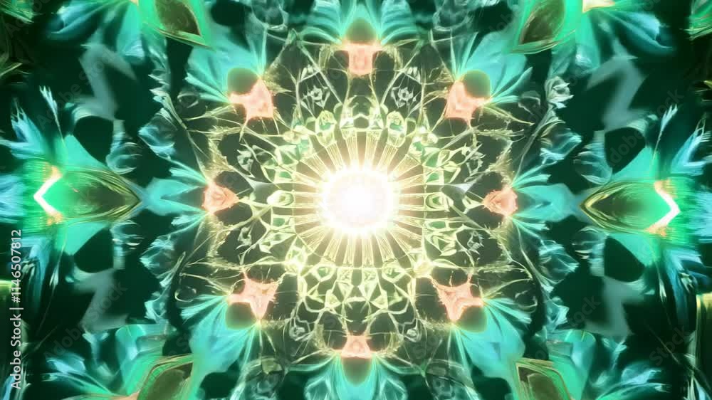 Poster mesmerizing light patterns create a vibrant flower design in a dark environment