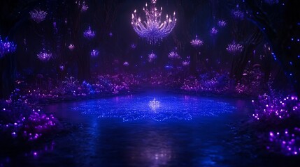 Enchanting Luminescent Forest with Crystal Chandeliers