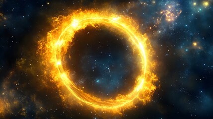 Cosmic fire ring event in space visual art stellar environment awe-inspiring viewpoint celestial phenomenon