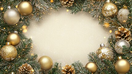Christmas restaurant menu decorated, gold and light silver balls, frame image, in the style of [santa, christmas tree and lights], shaped canvas 