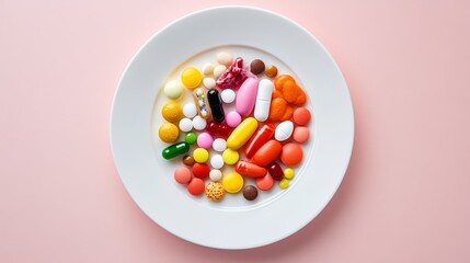 Variety of Colorful Pills and Capsules on White Plate