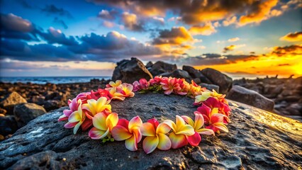 Obraz premium Big Island Hawaii Lava Rock Lei Photography: Rule of Thirds Composition