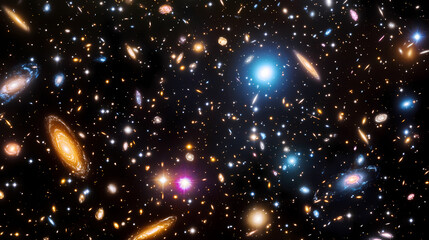 Obraz premium Dark galaxy background with deep blues and purples and stars in the distance, galaxy, elliptical shapes, stars, cosmic expansion, space. Ecliptical. Illustration