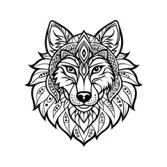 Wolf Face Mandala Art Vector Illustration

