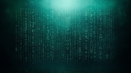 Enigmatic Teal Glyph Wall Abstract Digital Art