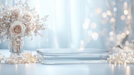 Luxury Glass Display Platform with Crystal Embellishments for Jewelry Presentation