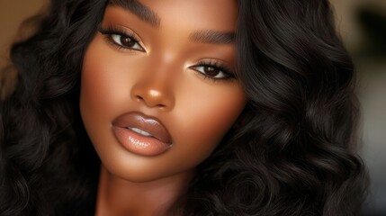 Naklejka premium beautiful black woman portrait with curly hair and makeup