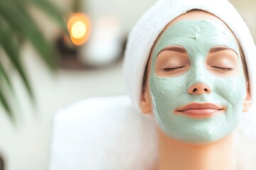 Woman enjoying soothing facial mask at spa salon