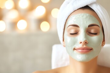 Relaxing facial mask application in serene spa setting