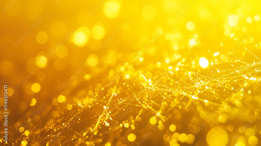 Poster golden light sparkles create a shimmering effect on a delicate surface.