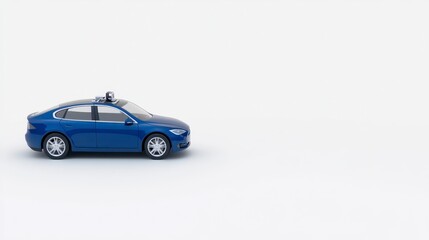 Obraz premium A small blue car model with a sensor on top, set against a plain white background.