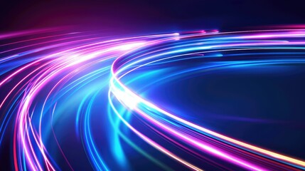 Abstract swirling neon light trails in a dark background