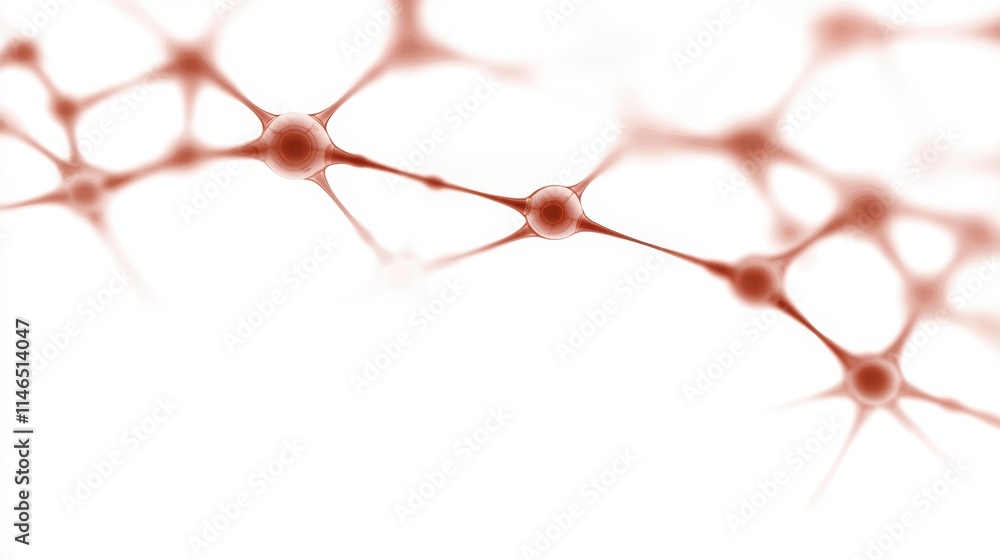 Poster abstract image depicting a network of cells or fibers in a reddish hue against a light background, s
