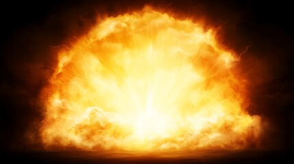 Fiery Explosion Cloud, Intense Energy Burst, Nuclear Blast Simulation