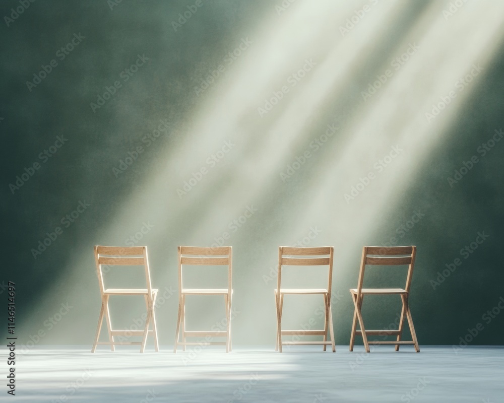 Poster surreal light and shadows on empty chairs minimalist cinema concept