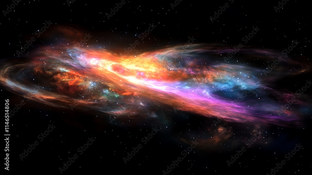 Wall mural abstract colorful nebula with glowing stars and swirling cosmic clouds in deep space