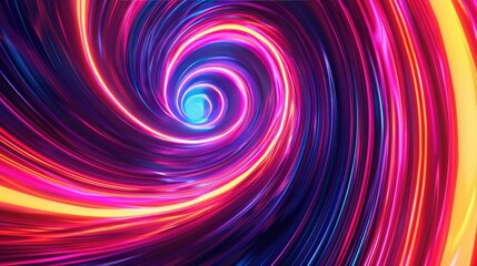 Abstract swirling neon light trails in a dark background