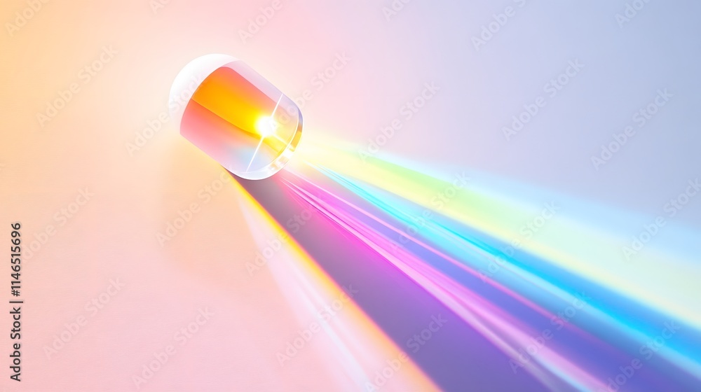 Poster illumination action with prism creating colorful light spectrum indoor studio abstract art modern ae