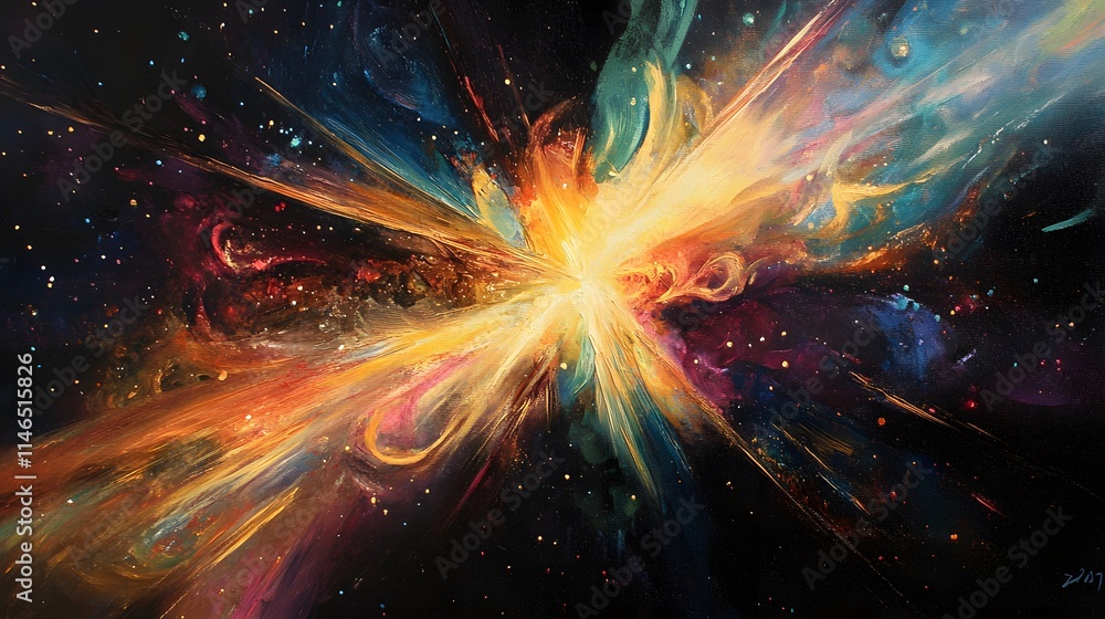 Aufkleber cosmic explosion of color outer space digital art universe abstract vibrant energy