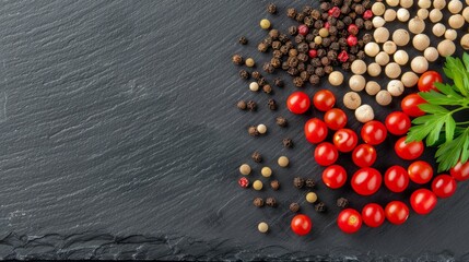 Realistic pile of vibrant spices on a dark slate board, with cinematic lighting for dramatic contrast.