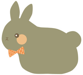 蝶ネクタイをつけたうさぎのイラスト 横向き グレー ベクター素材